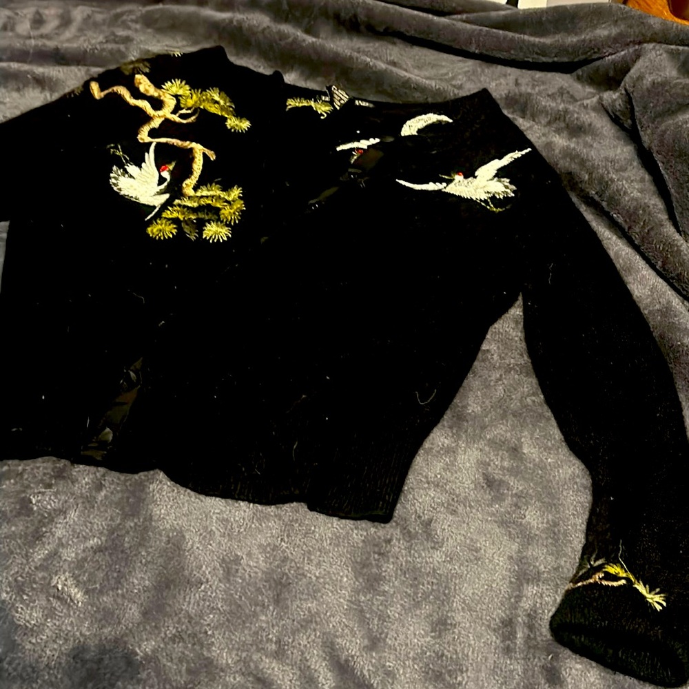 Lucky Brand Embroidered Crane Cardigan